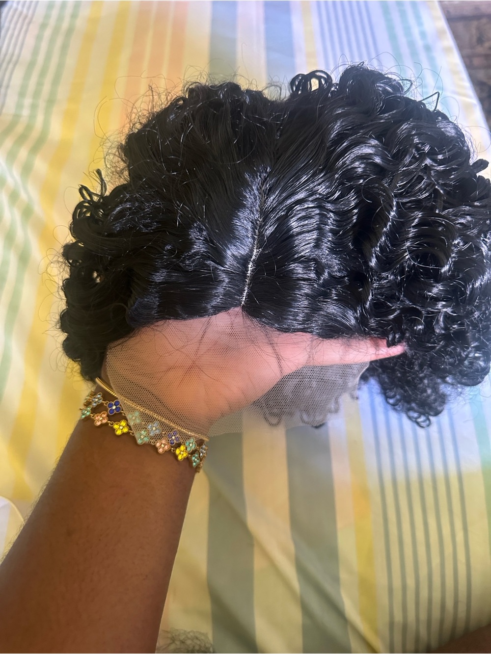 Black Curly Synthetic Wig – Lace Middle Part